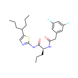 CCCC(CCC)c1cnc(NC(=O)[C@H](CCC)NC(=O)Cc2cc(F)cc(F)c2)s1 ZINC000028827418