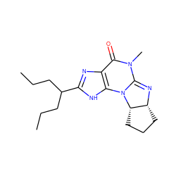 CCCC(CCC)c1nc2c([nH]1)N1C(=N[C@@H]3CCC[C@@H]31)N(C)C2=O ZINC000028221715