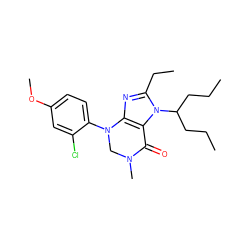 CCCC(CCC)n1c(CC)nc2c1C(=O)N(C)CN2c1ccc(OC)cc1Cl ZINC000013582834