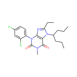 CCCC(CCC)n1c(CC)nc2c1c(=O)n(C)c(=O)n2-c1ccc(Cl)cc1Cl ZINC000013582777