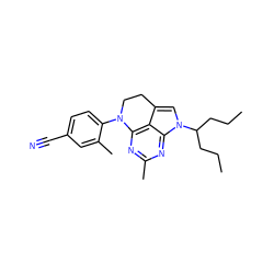 CCCC(CCC)n1cc2c3c(nc(C)nc31)N(c1ccc(C#N)cc1C)CC2 ZINC000028118129