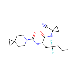 CCCC(F)(F)C[C@H](NC(=O)N1CCC2(CC1)CC2)C(=O)NC1(C#N)CC1 ZINC000113630045