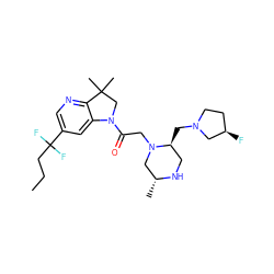 CCCC(F)(F)c1cnc2c(c1)N(C(=O)CN1C[C@@H](C)NC[C@@H]1CN1CC[C@@H](F)C1)CC2(C)C ZINC000219027755