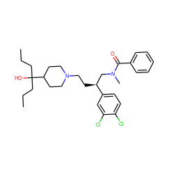 CCCC(O)(CCC)C1CCN(CC[C@@H](CN(C)C(=O)c2ccccc2)c2ccc(Cl)c(Cl)c2)CC1 ZINC000029554828