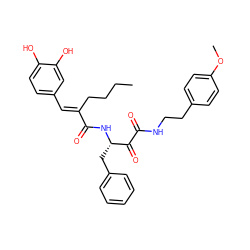 CCCC/C(=C\c1ccc(O)c(O)c1)C(=O)N[C@@H](Cc1ccccc1)C(=O)C(=O)NCCc1ccc(OC)cc1 ZINC000071341873