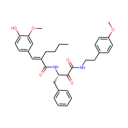 CCCC/C(=C\c1ccc(O)c(OC)c1)C(=O)N[C@@H](Cc1ccccc1)C(=O)C(=O)NCCc1ccc(OC)cc1 ZINC000071334430