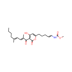 CCCC/C(C)=C/C=C(\C)C(=O)c1c(O)cc(CCC/C=C/NC(=O)OC)oc1=O ZINC000028382402