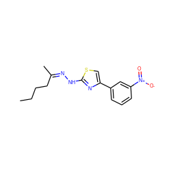 CCCC/C(C)=N\Nc1nc(-c2cccc([N+](=O)[O-])c2)cs1 ZINC000207410645