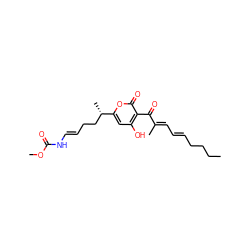 CCCC/C=C/C=C(\C)C(=O)c1c(O)cc([C@@H](C)CC/C=C/NC(=O)OC)oc1=O ZINC000028456575