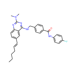 CCCC/C=C/c1ccc2nc(N(C)C)nc(NCc3ccc(C(=O)Nc4ccc(F)cc4)cc3)c2c1 ZINC000144162843