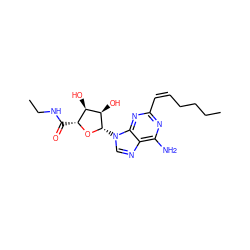 CCCC/C=C\c1nc(N)c2ncn([C@@H]3O[C@H](C(=O)NCC)[C@@H](O)[C@H]3O)c2n1 ZINC000013759777