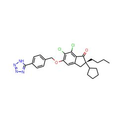 CCCC[C@@]1(C2CCCC2)Cc2cc(OCc3ccc(-c4nnn[nH]4)cc3)c(Cl)c(Cl)c2C1=O ZINC000028128052