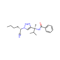 CCCC[C@@H](C#N)n1cc([C@@](C)(NC(=O)c2ccccc2)C(C)C)nn1 ZINC000014971065