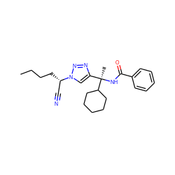 CCCC[C@@H](C#N)n1cc([C@@](C)(NC(=O)c2ccccc2)C2CCCCC2)nn1 ZINC000014971071