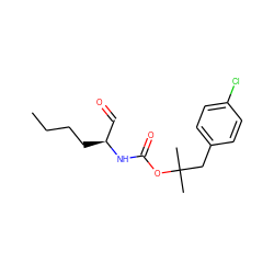 CCCC[C@@H](C=O)NC(=O)OC(C)(C)Cc1ccc(Cl)cc1 ZINC000027091833