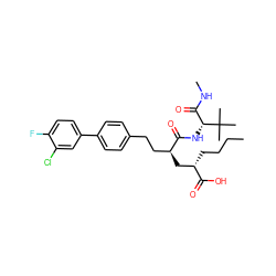 CCCC[C@@H](C[C@@H](CCc1ccc(-c2ccc(F)c(Cl)c2)cc1)C(=O)N[C@H](C(=O)NC)C(C)(C)C)C(=O)O ZINC000025989702