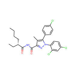 CCCC[C@@H](CC)C(=O)NC(=O)c1nn(-c2ccc(Cl)cc2Cl)c(-c2ccc(Cl)cc2)c1C ZINC000040414006