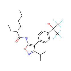 CCCC[C@@H](CC)C(=O)Nc1onc(C(C)C)c1-c1ccc(C(O)(C(F)(F)F)C(F)(F)F)cc1 ZINC000028569306