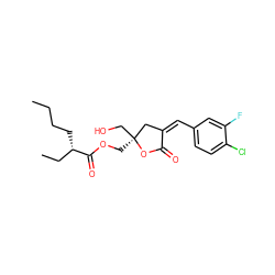 CCCC[C@@H](CC)C(=O)OC[C@]1(CO)C/C(=C/c2ccc(Cl)c(F)c2)C(=O)O1 ZINC000040829543