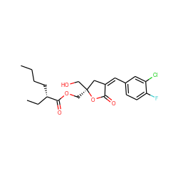 CCCC[C@@H](CC)C(=O)OC[C@]1(CO)C/C(=C/c2ccc(F)c(Cl)c2)C(=O)O1 ZINC000040405903