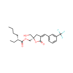 CCCC[C@@H](CC)C(=O)OC[C@]1(CO)C/C(=C/c2cccc(C(F)(F)F)c2)C(=O)O1 ZINC000040874328