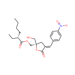 CCCC[C@@H](CC)C(=O)OC[C@]1(CO)C/C(=C\c2ccc([N+](=O)[O-])cc2)C(=O)O1 ZINC000045498270