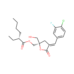 CCCC[C@@H](CC)C(=O)OC[C@]1(CO)C/C(=C\c2ccc(Cl)c(F)c2)C(=O)O1 ZINC000040406851