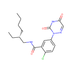 CCCC[C@@H](CC)CNC(=O)c1cc(-n2ncc(=O)[nH]c2=O)ccc1Cl ZINC000043076330