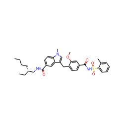 CCCC[C@@H](CC)CNC(=O)c1ccc2c(c1)c(Cc1ccc(C(=O)NS(=O)(=O)c3ccccc3C)cc1OC)cn2C ZINC000027406075