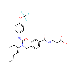 CCCC[C@@H](CC)N(Cc1ccc(C(=O)NCCC(=O)O)cc1)C(=O)Nc1ccc(OC(F)(F)F)cc1 ZINC000036351415