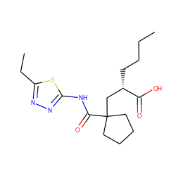 CCCC[C@@H](CC1(C(=O)Nc2nnc(CC)s2)CCCC1)C(=O)O ZINC000034803236