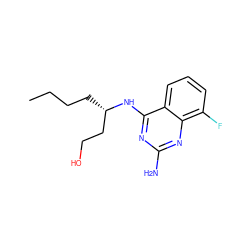 CCCC[C@@H](CCO)Nc1nc(N)nc2c(F)cccc12 ZINC000205017902