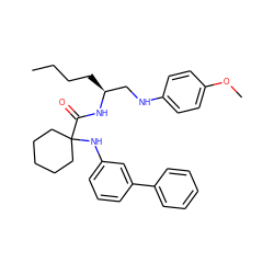 CCCC[C@@H](CNc1ccc(OC)cc1)NC(=O)C1(Nc2cccc(-c3ccccc3)c2)CCCCC1 ZINC000028571575