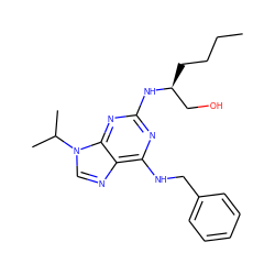 CCCC[C@@H](CO)Nc1nc(NCc2ccccc2)c2ncn(C(C)C)c2n1 ZINC000013834586