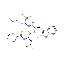 CCCC[C@@H](NC(=O)[C@@H](Cc1c(Br)[nH]c2ccccc12)NC(=O)[C@@H](CC(C)C)NC(=O)N1CCCCC1)C(=O)O ZINC000026401570