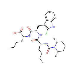 CCCC[C@@H](NC(=O)[C@@H](Cc1c(Cl)[nH]c2ccccc12)NC(=O)[C@@H](CCCC)NC(=O)N1[C@@H](C)CCC[C@H]1C)C(=O)O ZINC000026396548