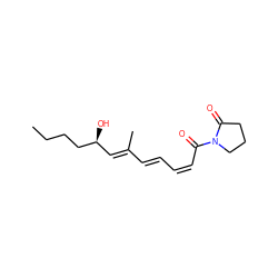 CCCC[C@@H](O)/C=C(C)/C=C/C=C\C(=O)N1CCCC1=O ZINC000011616303