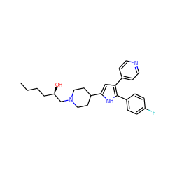 CCCC[C@@H](O)CN1CCC(c2cc(-c3ccncc3)c(-c3ccc(F)cc3)[nH]2)CC1 ZINC000028528725