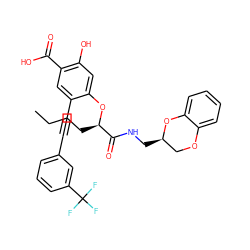 CCCC[C@@H](Oc1cc(O)c(C(=O)O)cc1C#Cc1cccc(C(F)(F)F)c1)C(=O)NC[C@@H]1COc2ccccc2O1 ZINC000299852477