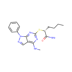 CCCC[C@@H](Sc1nc(NC)c2cnn(-c3ccccc3)c2n1)C(N)=O ZINC000013759716