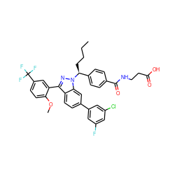 CCCC[C@@H](c1ccc(C(=O)NCCC(=O)O)cc1)n1nc(-c2cc(C(F)(F)F)ccc2OC)c2ccc(-c3cc(F)cc(Cl)c3)cc21 ZINC000473086928