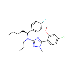 CCCC[C@@H](c1ccc(F)cc1)N(CCC)c1nc(-c2ccc(Cl)cc2OC)n(C)n1 ZINC000013610696