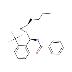 CCCC[C@@H]1C[C@H]1[C@@H](NC(=O)c1ccccc1)c1ccccc1C(F)(F)F ZINC000005978533