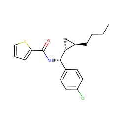 CCCC[C@@H]1C[C@H]1[C@@H](NC(=O)c1cccs1)c1ccc(Cl)cc1 ZINC000005978525