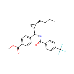 CCCC[C@@H]1C[C@H]1[C@H](NC(=O)c1ccc(C(F)(F)F)cc1)c1ccc(C(=O)OC)cc1 ZINC000008607543