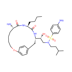 CCCC[C@@H]1NC(=O)[C@@H](N)CCCCOc2ccc(cc2)C[C@@H]([C@H](O)CN(CCC(C)C)S(=O)(=O)c2ccc(N)cc2)NC1=O ZINC000014943176