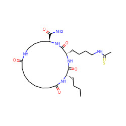 CCCC[C@@H]1NC(=O)CCCCCCC(=O)NCCC[C@@H](C(N)=O)NC(=O)[C@H](CCCCNC(C)=S)NC1=O ZINC001772616267