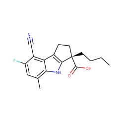 CCCC[C@]1(C(=O)O)CCc2c1[nH]c1c(C)cc(F)c(C#N)c21 ZINC000035905890