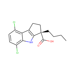 CCCC[C@]1(C(=O)O)CCc2c1[nH]c1c(Cl)ccc(Cl)c21 ZINC000036350380