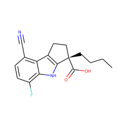 CCCC[C@]1(C(=O)O)CCc2c1[nH]c1c(F)ccc(C#N)c21 ZINC000035875501